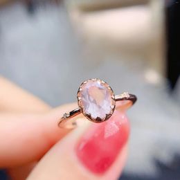 Cluster Rings Arrival Natural Gemstone Jewelry Rose Quartz Ring 925 Sterling Silver Resizable Engagement Wedding For Gift