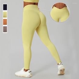 Active Pants Crossover High Waist Gym Leggings Women Solid Colour Super Stretch Fitness Yoga Sexy Hips Push Up Workout Running Tights
