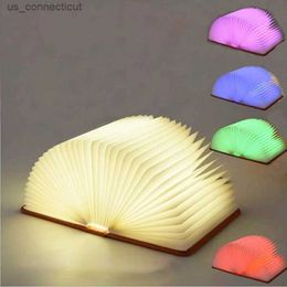 Table Lamps 3D Folding Creative LED Night Light Color USB Recharge Wooden Book Light Decor Bedroom Desk Table Lamp for Kid Brithday Gift R231114