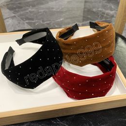 New Fashion Headband For Women Wide Side Hairband Autumn Center Knot Rhinestone Headwear Adult Hair Accessories