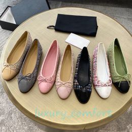 paris Women Ballet Flats Shoes genuine leather Lambskin Cap Toe Ballerina Flats Dress Shoes Designers Loafers Spring Multi Colour Tweed Ballerina round toe SIZE 34-42