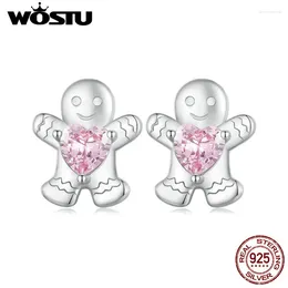 Stud Earrings WOSTU Gingerbread Man Ear 925 Sterling Silver Christmas Gift Box For Women Party Jewelry FIE1656