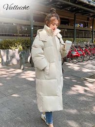 Женские пуховые парки Vielleicht Корейская куртка Женская зимняя длинная однотонная с капюшоном утолщенная теплая женская зимняя одежда Пальто с подкладкой Свободная одежда 231114