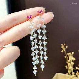 Dangle Earrings Design Cute Delicate Crystal Tassels Long Drop Heart Shape Lovely Fashion Jewellery Women Girl