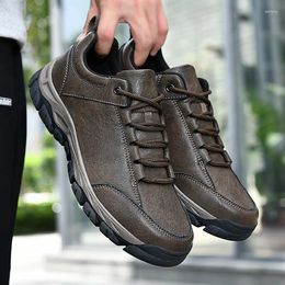 Boots Men Outdoor Walking Casual Shoes Comfortable Leather Sneakers Male Rubber Ankle