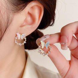 Stud Earrings Korean Rhinestone Butterfly For Women Crystal Pearl Sweet Flower Cherry Earring Girl Party Birthday Jewellery