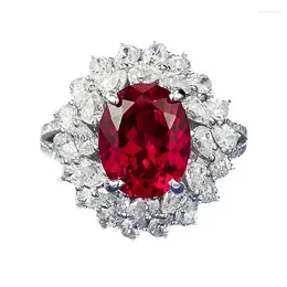 Cluster Rings Spring Qiaoer 925 Sterling Silver Oval 8 10MM Created Ruby High Carbon Diamond Gemstone Ring For Women Engagement Jewellery