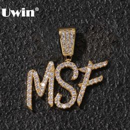 Pendant Necklaces UWIN New Hiphop Custom Name Cursive Writing Initial Letters Pendant Necklace Words Full Iced Cubic Zirconia Jewellery Chain T230413
