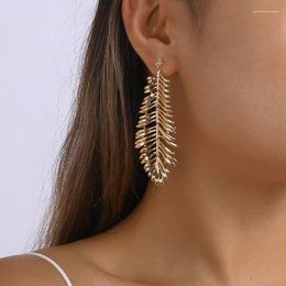 Dangle Earrings For Women Fashion Simple Personality Creative Hollow Metal Feather Leaf Girl Holiday Party Gift