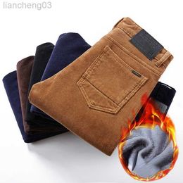 Men's Pants 2022 Winter New Men's Corduroy Warm Casual Pants Classic Style Business Fashion Elasticity Slim Thicken Trousers Male Brand W0414
