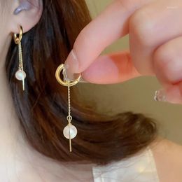 Dangle Earrings Women's Simple Fashion Double Use Pearl Front And Back Golden Round Circle Statement Jewelry Tassel