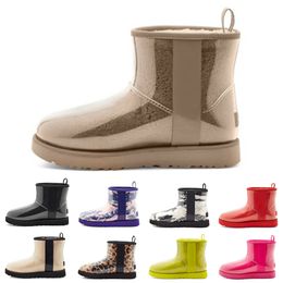 2024 Classic Clear Mini Boots Designer Chestnut Pele Natural Mármore Branco Preto Pólen Plataforma Vermelha Camurça Superior Luxo Inverno Couro Metade Mulheres Botas de Neve