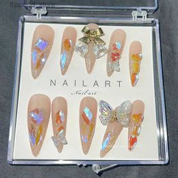 False Nails Glitter Tinkle Bell Butterfly Press On Nails Handmade Bling Rhinestone Christmas False Nails Long Stiletto Fake Nail With Glue Q231114