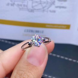Cluster Rings Classic 1CT Moissanite Ring For Women Diamond Jewellery Real 925 Silver Gifts Simple Engagement Wedding