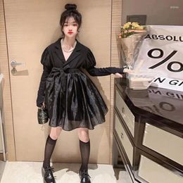 Girl Dresses Black Vintage Style Long Sleeve Dress Spring Autumn Mesh Patchwork Children Ball Gown 4-16 Years