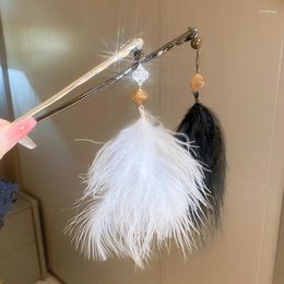 Hair Clips Luxury White Black Feather Wedding Hairpin Bridal Hanfu Feathers Metal Chopsticks