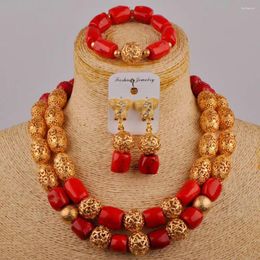 Necklace Earrings Set Nigerian Wedding African Beads Jewelry Costume Red Coral Bridal