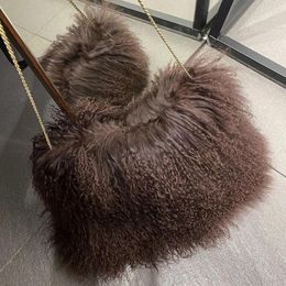 Waist Bags YOLOAgain 2023 Real Mongolia Sheep Fur Shoulder Bag Women Chain Flurry Handbag Female