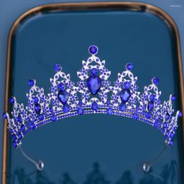 Hair Clips UODCM Baroque Luxury Blue AB Crystal Crowns Vintage Tiaras For Women Wedding Bride Pageant Prom Diadem Accessories