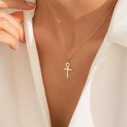 Pendant Necklaces Vintage Stainless Steel Egyptian Ankh Amulet Necklace Cross Female Religious Collar Chain Fashion Jewellery For Women