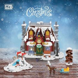 Blocks LOZ Christmas Gift Winter Town Santa Claus Village Model Building Block Toys Tree Sled Car Puzzle Sets for Kids Xmas 231114