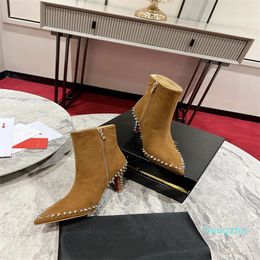 2023 design imported calfskin women's boots pointy ankle boots