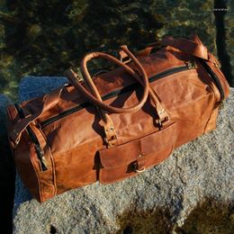 Duffel Bags Travel Tote Vintage Leather Duffle Gym Luggage Genuine Overnight Men