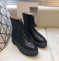 The row smooth Leather Ankle 22 Boots platform zipper soft slip-on round Toe block heels Flat Wedges booties waterproof warm