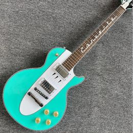 Customised electric guitar, green finish, metal decoration, rosewood fingerboard, chrome alloy hardware, free shipping