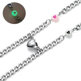 Charm Bracelets 2 Pcs/set Magnetic Heart Couple Halloween Luminous Fashion Jewelry