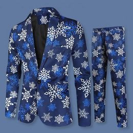 Men s Suits Blazers 2 Pcs Set Men Jacket Pants Suit Cartoon Santa Snowflake Print Trousers Set Year Party Coat 231113