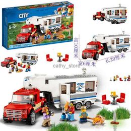 Vehicle Toys City Pickup Trailer Truck Caravan Camping Car Building Blocks Classic Vehicle Model Kit Compatible 60182 Bricks Kids Toys GiftsL231114