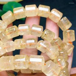 Link Bracelets Natural Golden Rutilated Quartz Bucket Bracelet Gemstone Crystal Jewelry Bangle For Women Healing Bohemia Holiday Gift 8x10mm