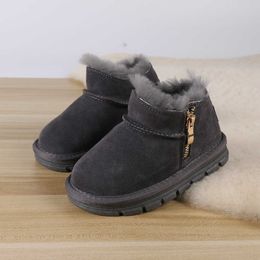 Children's Wool Cotton Shoes Girls' Thickened Warm and Non Slip Short Boots Boys Leather Plush Snow Winter Baby Shoes