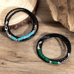 New Men Women Natural Stone Beads Bracelet Twists Chain PU Rope Bangles Handmade Strand Bracelets Party Jewellery