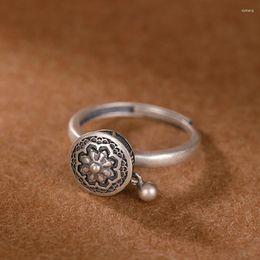 Cluster Rings S925 Sterling Silver Buddhist Ring For Women Good Luck Real Tibetan Prayer Wheel Mantra Jewelry Gift