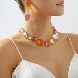 Choker European And American Classic Geometric Candy-Colored Resin Clavicle Chain For Woman Party Fashion Accessories