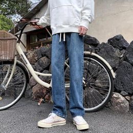 Men's Jeans 2023 Autumn Loose Casual Korean Style Street Baggy Elastic Waist Straight Leg Wide Pants Black Blue S-3XL