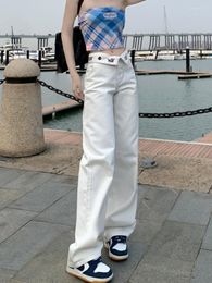 Women's Jeans GUUZYUVIZ White Flapped Loose Wide Leg Straight Woman High Waist Black Denim Pants