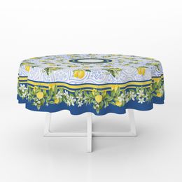 Table Cloth Watercolour Lemon Round cloth Kitchen Decor Waterproof Dining Coffee Cover Picnic Mat 230413