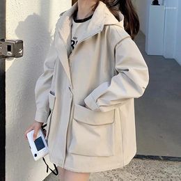 Women's Trench Coats SuperAen 2023 Spring And Autumn Mid Length Loose Hooded Casual Windbreaker Coat