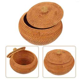 Dinnerware Sets Dressing Table Rattan Storage Basket Woven Hamper Lid Home Organiser Bin Wooden Dessert