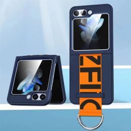 Wrist Strap Ring Holder Case for Samsung Galaxy Z Flip 5 3 4 5G Slim Matte PC Shockproof Hand Chain Band ZFlip 5 Cover