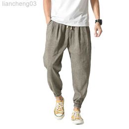 Men's Pants Summer Cotton Linen Harem Men Pants Chinese Style Joggers Men Casual Lightweight Ankle-length Male Trousers Sweatpants W0414