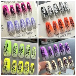 False Nails Handmade Butterfly Colourful False Nails Tips Short Coffin Stiletto Y2K Press On Nails Art Reusable Fake Nail With Glue DIY Gift Q231114