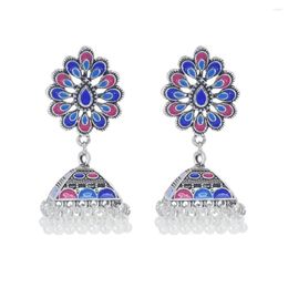 Dangle Earrings Ethnic Boho Multi Colours Enamel Flower For Women Oxidised Silver Colour Jhumka Earring Gypsy Party Jewellery