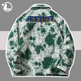 Men s Jackets High Street Cotton Linen Tie dyed Jacket Men Women Floral Vintage Loose Varsity Japanese Coat Spring Autumn Outwear 231114