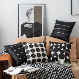 Pillow Croker Horse 45x45cm Throw Cover - Black Series Pu Leather Woven Style Couch Sofa Covers For Living Room