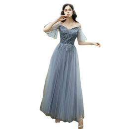 Tulle Long Bridesmaid Dresses Graduation Vestidos Women Formal Gown Fashion Lady Princess Robe Girl Lace Up Wedding Party Dress