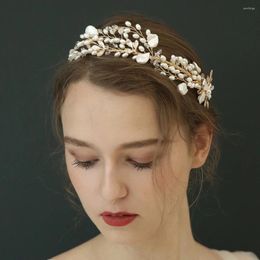 Hair Clips Pearls Bridal Tiara Crown Gold Colour Handmade Headpiece Wedding Headband Party Prom Jewellery